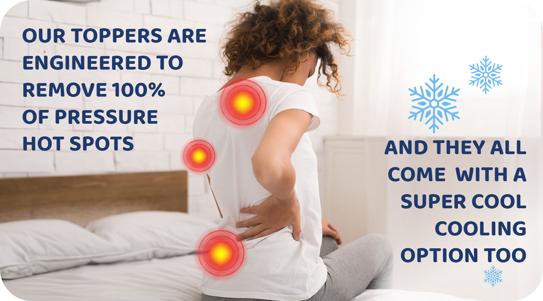 Our Seriously Comfortable toppers are engineered to remove 1000% of pressure hot spots and can all come in a cooling option too