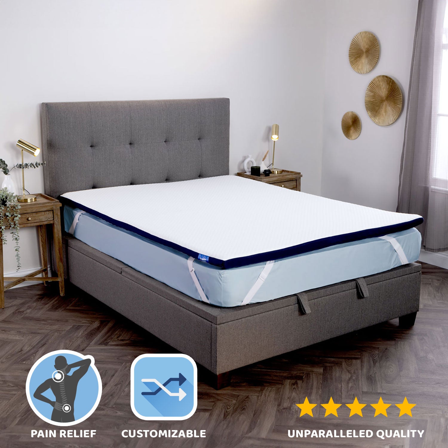A Seriously Comfortable Revive Plus Mattress Topper for pain relief with reversible soft and firmer massaging side and 5 star quality all round.