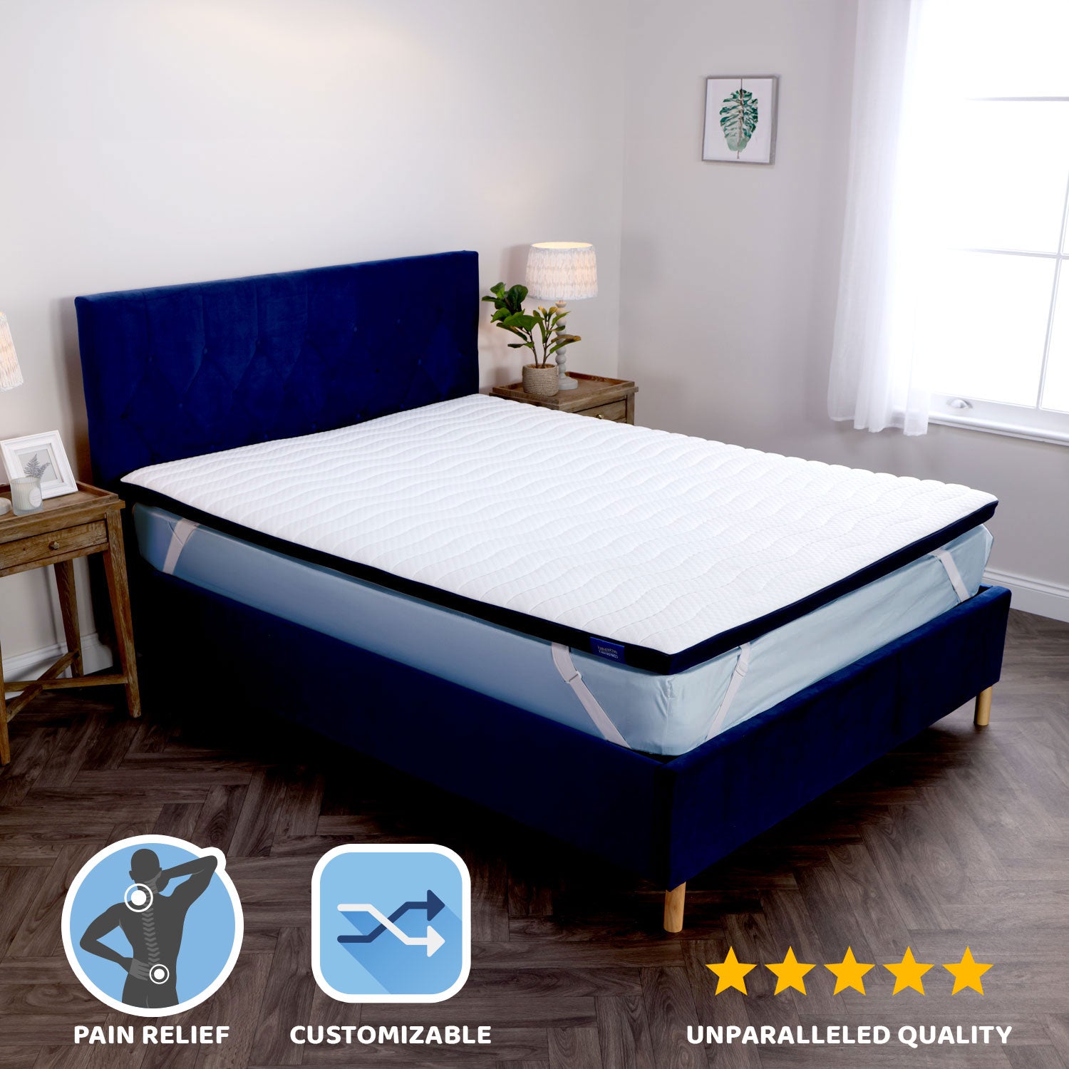 A Seriously Comfortable Revolution Mattress Topper for pain relief with reversible soft and firm massaging side and 5 star quality all round.
